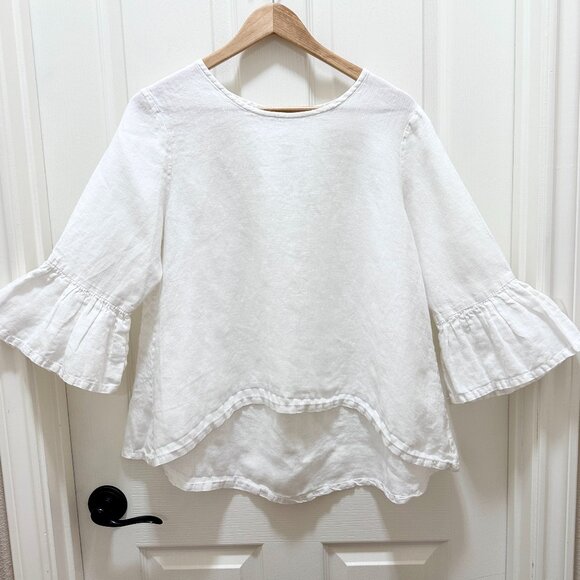 Bryn Walker Fran Women's 100% Linen Tunic Top Size XS White Ruffle Sleeves Boho - Picture 6 of 12